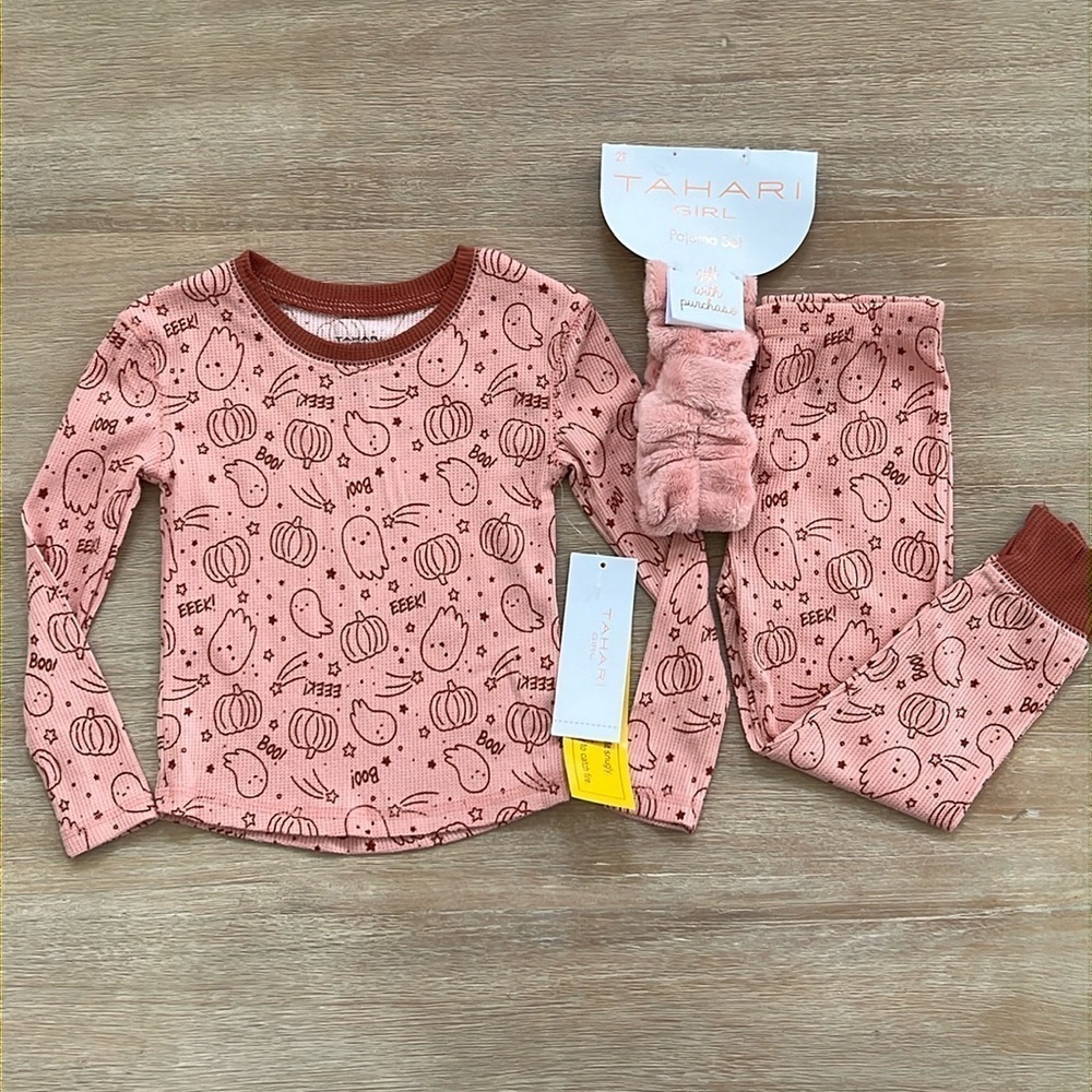 Tahari Toddler Girl Halloween Pink Pumpkin Pajama Set Long Sleeve Pants 2T
